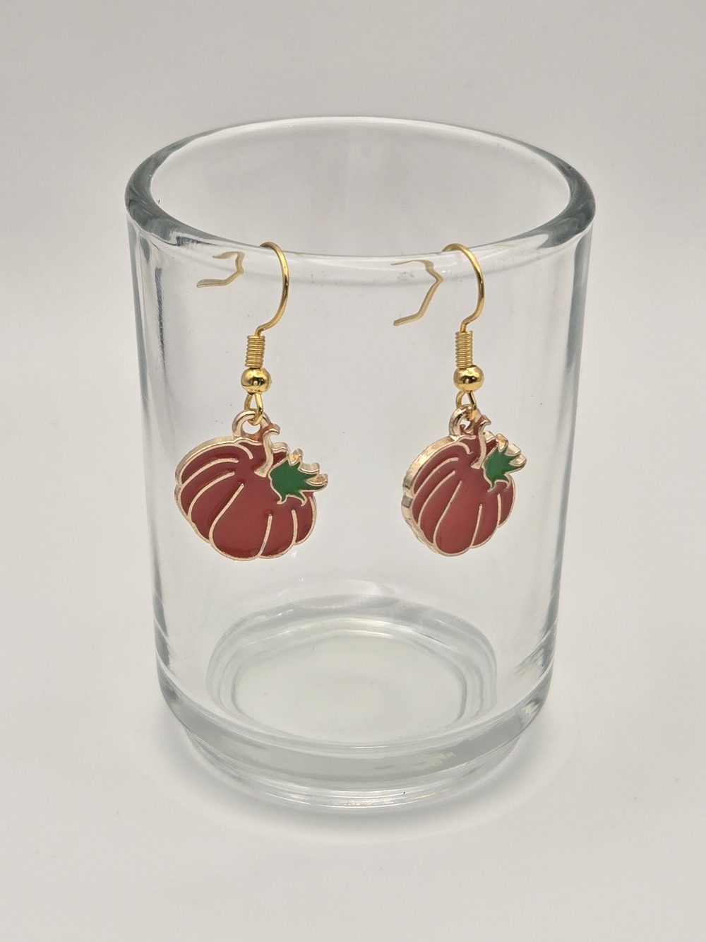 Gold-Tone Orange Pumpkin Drop Earrings with Green Accent - Women Jewelry